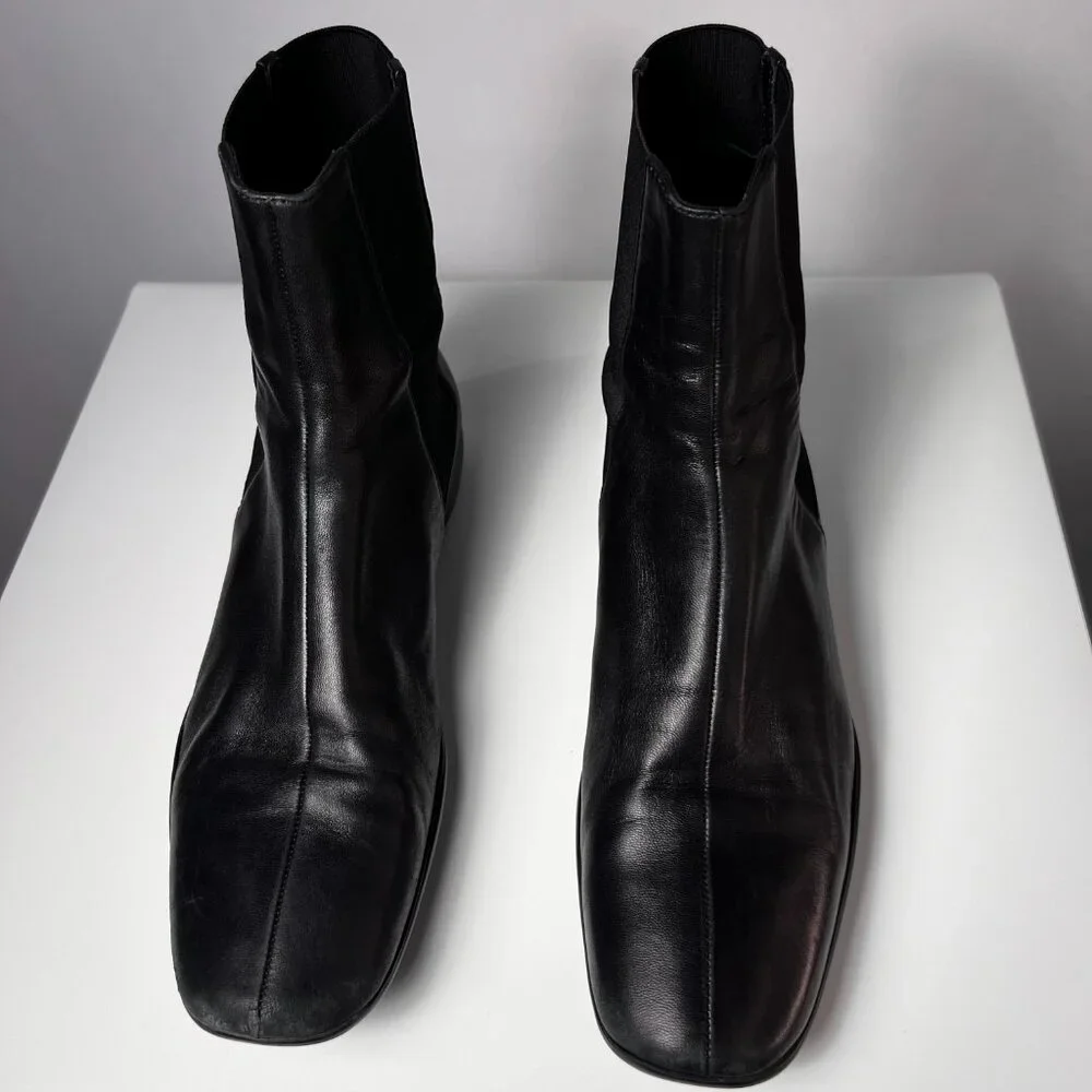 VTG PRADA Sport Nappa Chelsea Black Leather Boots 7US=37.5EU Made in Italy - Picture 3 of 10